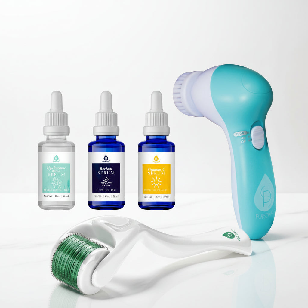 Advanced Facial Cleansing Brush & Anti-Aging Serum Set with Micro Needle Derma Roller – Deep Pore Cleansing, Wrinkle Reduction & Skin Rejuvenation Bundle